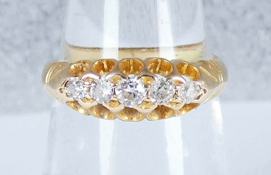 Antique Edwardian 18ct Yellow Gold 5 Stone .31ct Diamond Bridge Ring Size 7 N 54