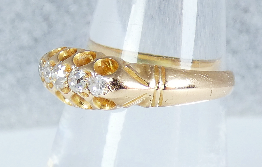 Antique Edwardian 18ct Yellow Gold 5 Stone .31ct Diamond Bridge Ring Size 7 N 54