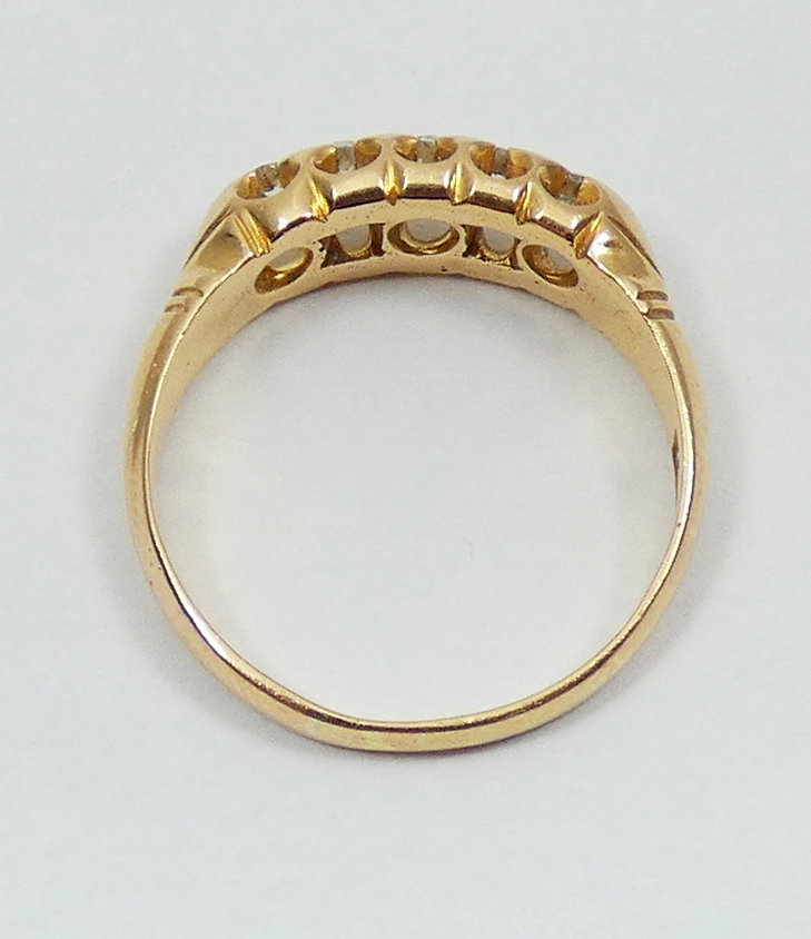 Antique Edwardian 18ct Yellow Gold 5 Stone .31ct Diamond Bridge Ring Size 7 N 54