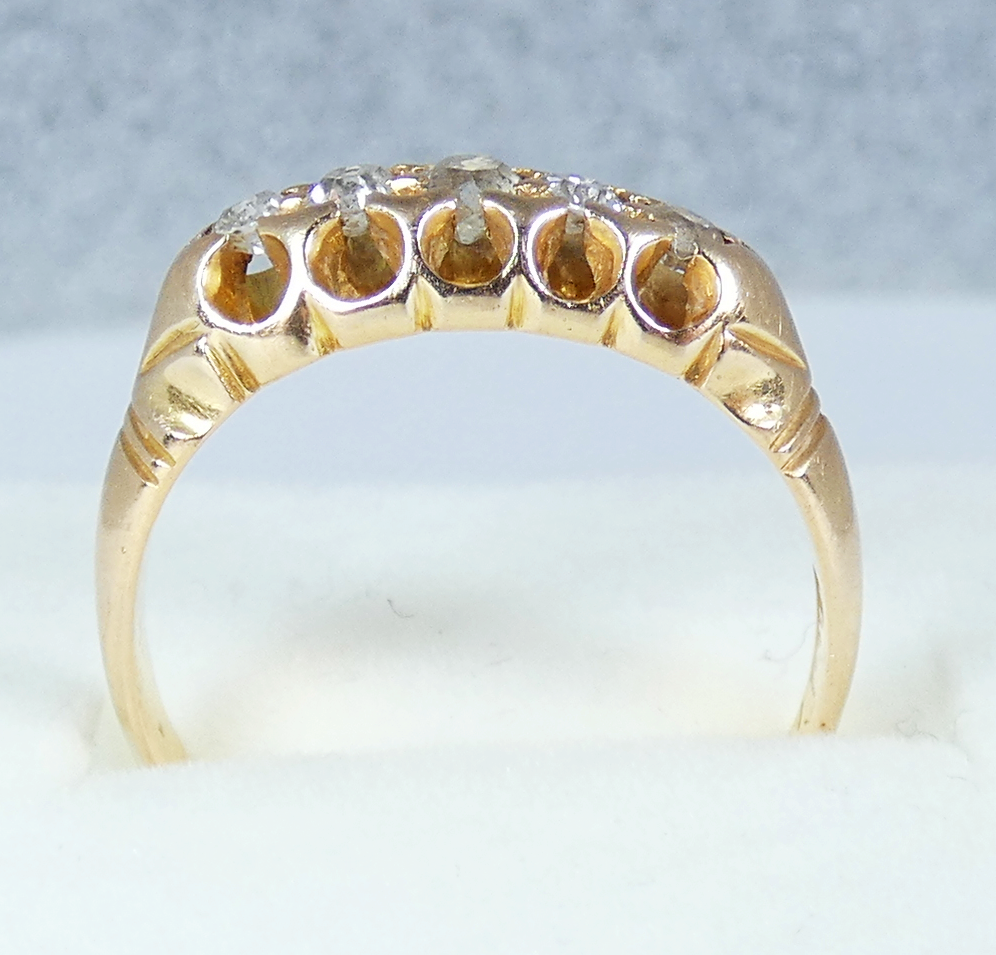 Antique Edwardian 18ct Yellow Gold 5 Stone .31ct Diamond Bridge Ring Size 7 N 54
