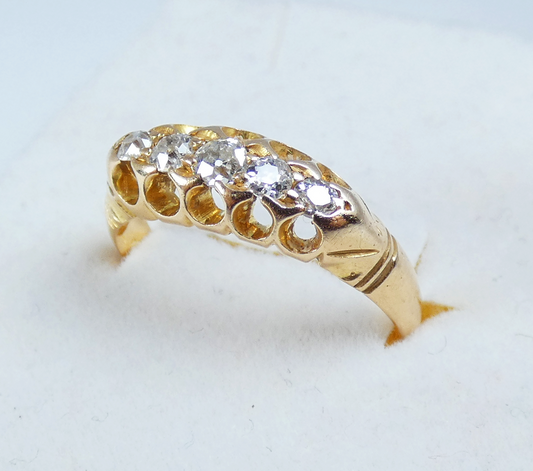 Antique Edwardian 18ct Yellow Gold 5 Stone .31ct Diamond Bridge Ring Size 7 N 54
