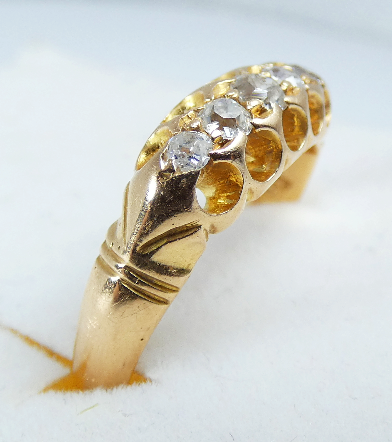 Antique Edwardian 18ct Yellow Gold 5 Stone .31ct Diamond Bridge Ring Size 7 N 54