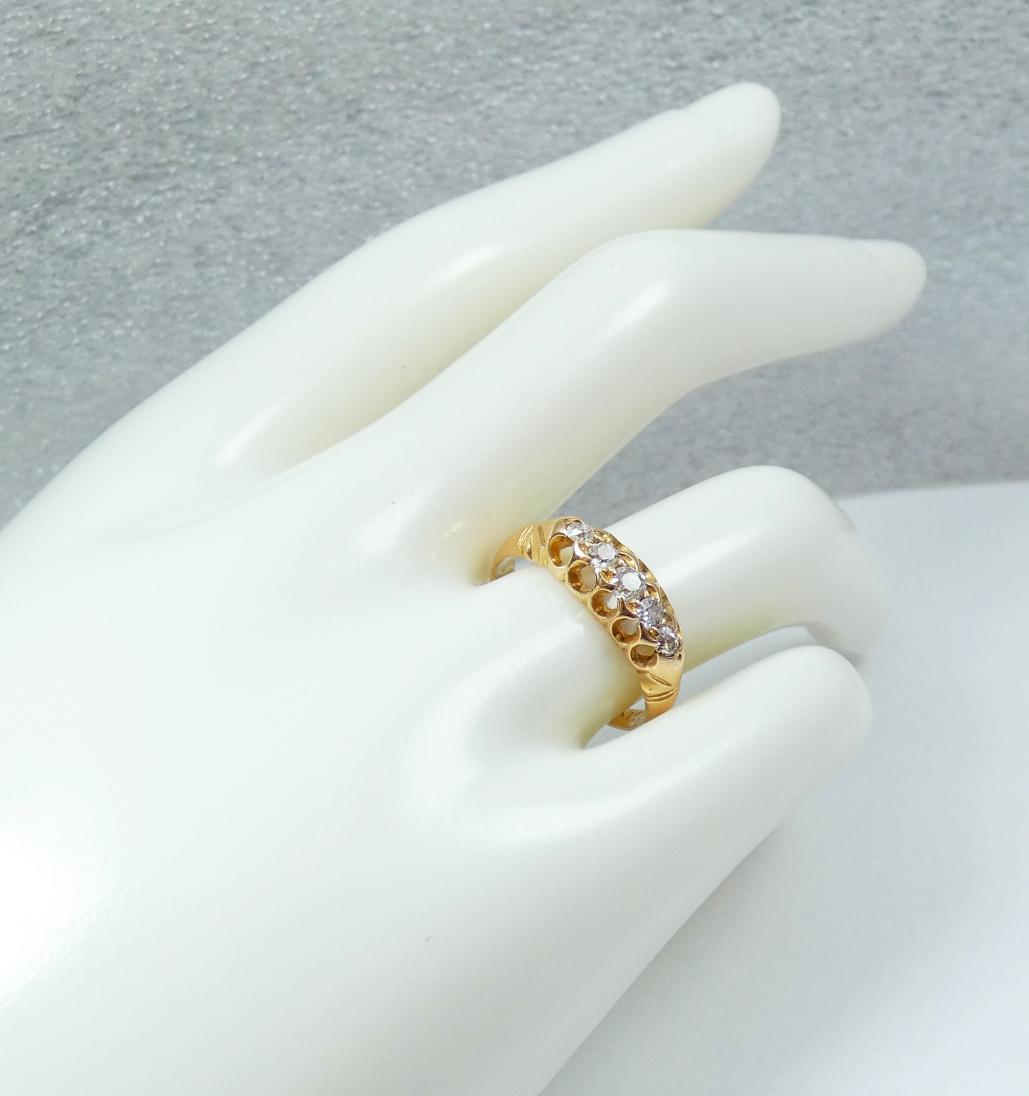 Antique Edwardian 18ct Yellow Gold 5 Stone .31ct Diamond Bridge Ring Size 7 N 54