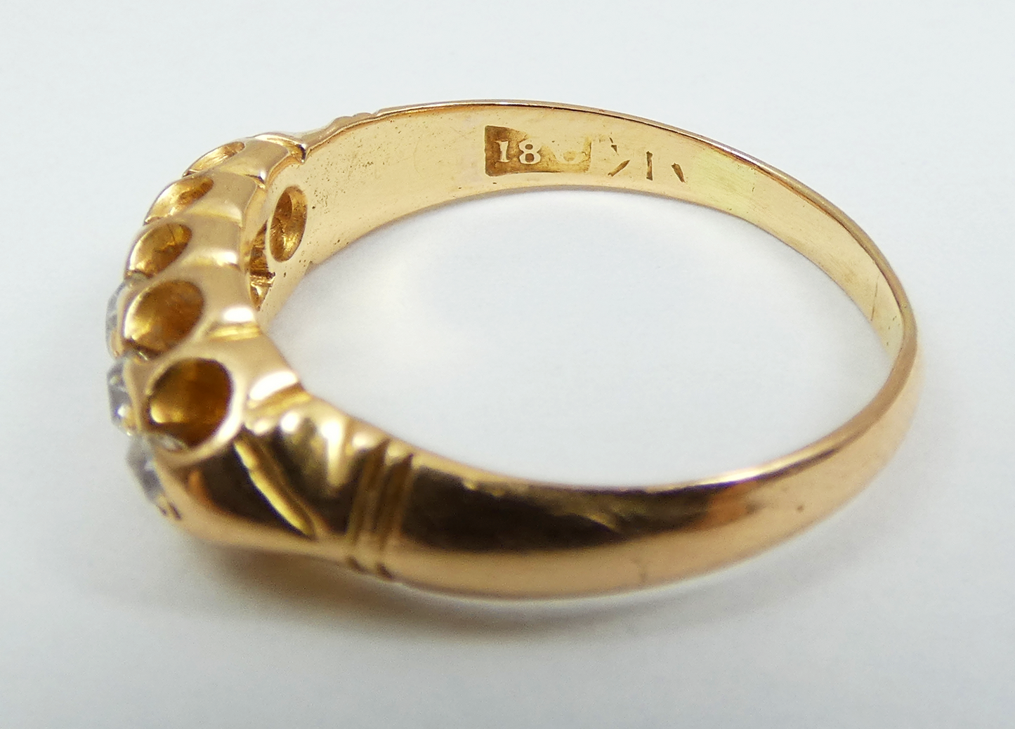 Antique Edwardian 18ct Yellow Gold 5 Stone .31ct Diamond Bridge Ring Size 7 N 54