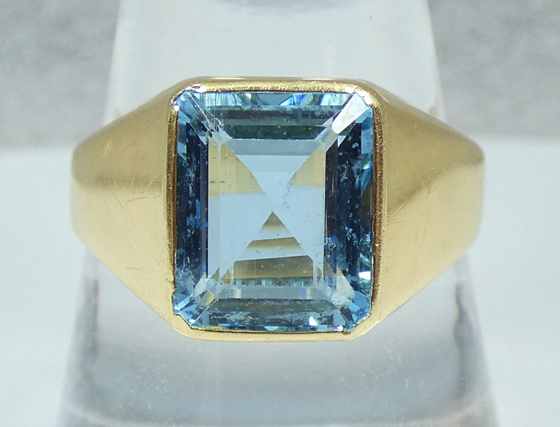 Vintage Heavy Solid 18ct Yellow Gold Blue Spinel Signet Dress Ring Size 10 T 61