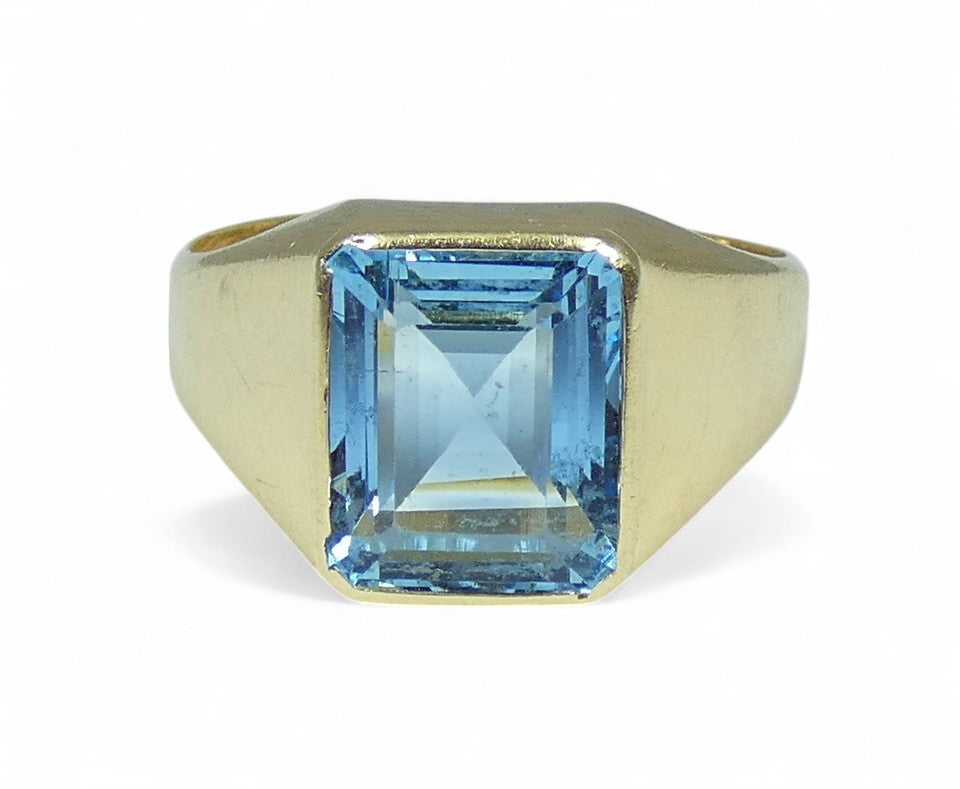 Vintage Heavy Solid 18ct Yellow Gold Blue Spinel Signet Dress Ring Size 10 T 61