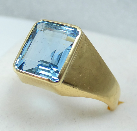 Vintage Heavy Solid 18ct Yellow Gold Blue Spinel Signet Dress Ring Size 10 T 61