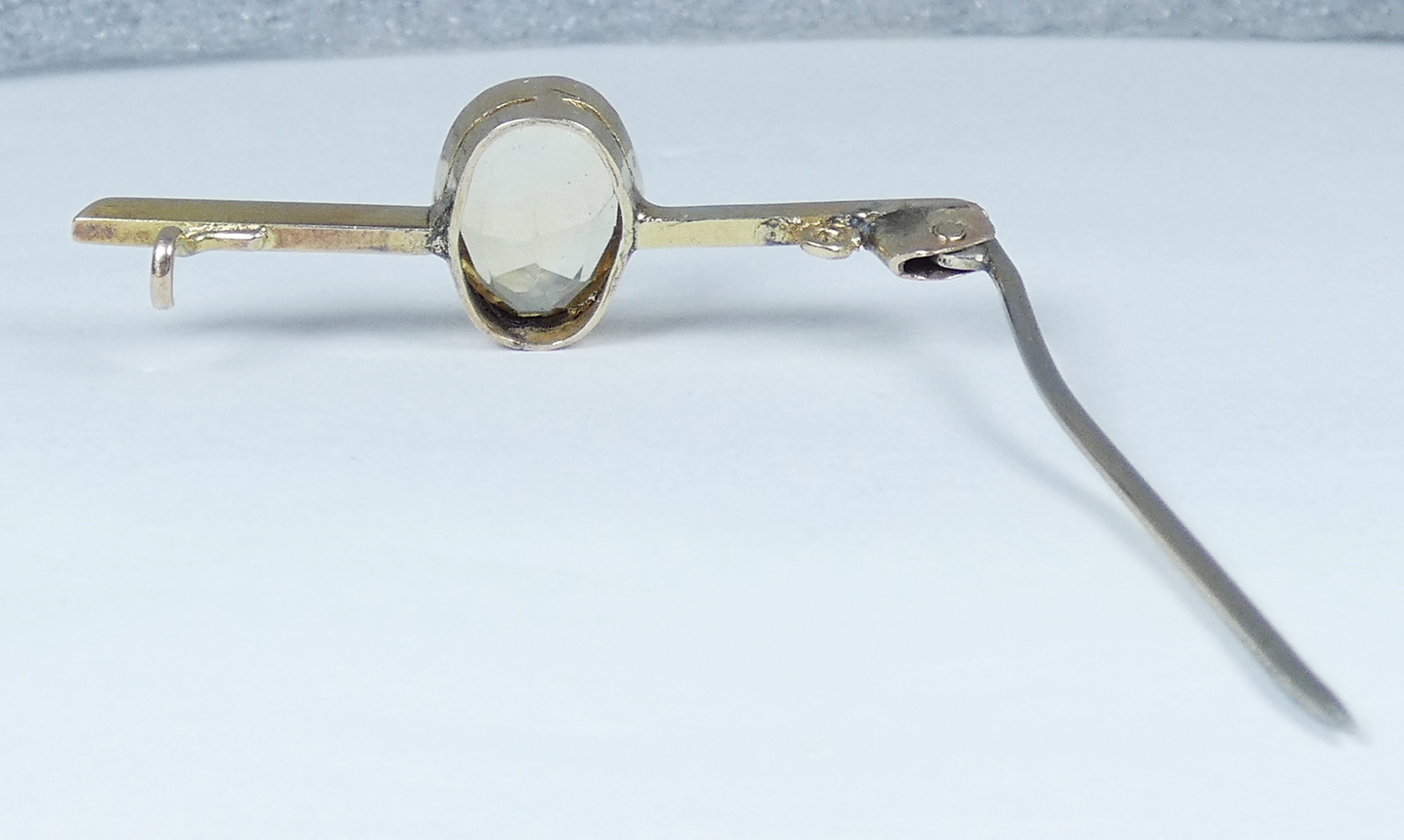 Antique Edwardian 1910 Solid 9ct Yellow Gold 3.43ct Oval Citrine Bar Brooch Pin