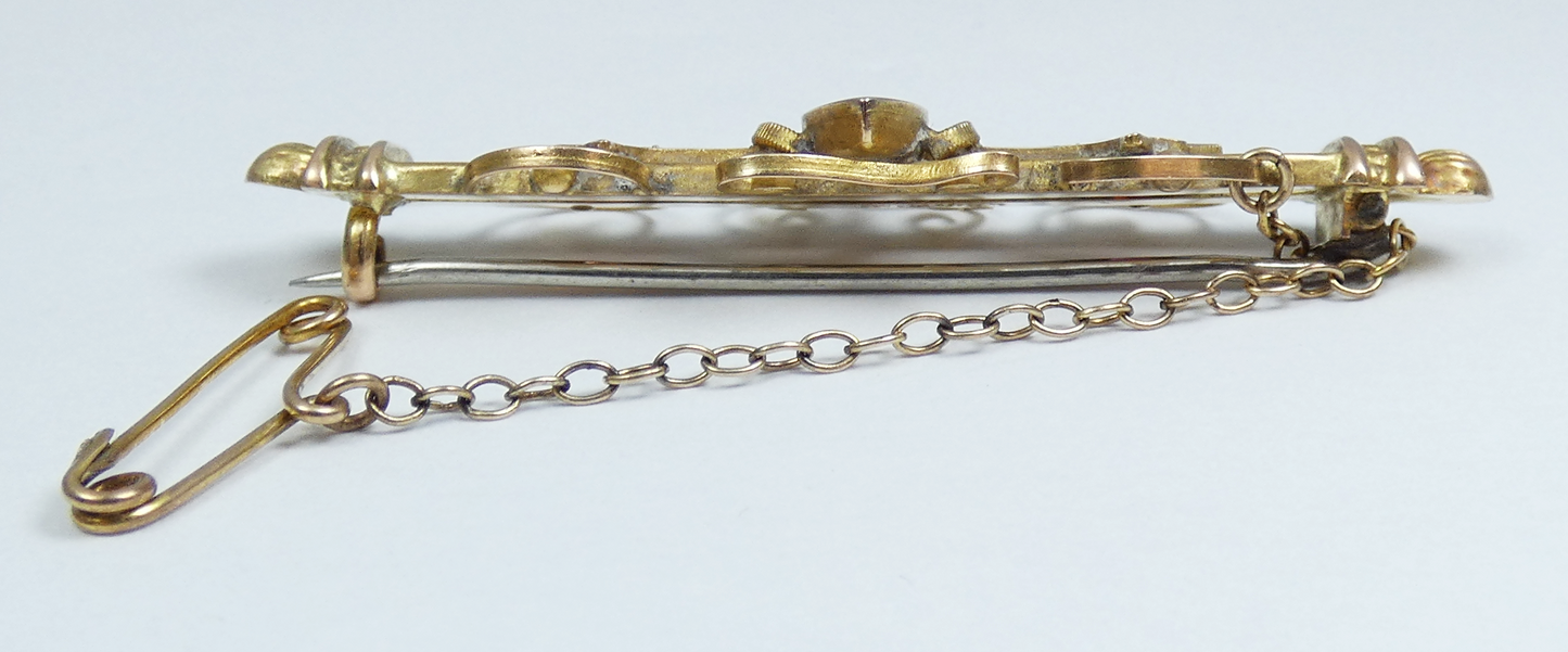 Antique 1910 Australian Aronson Solid 9ct Yellow Gold Red Stone Bar Brooch Pin