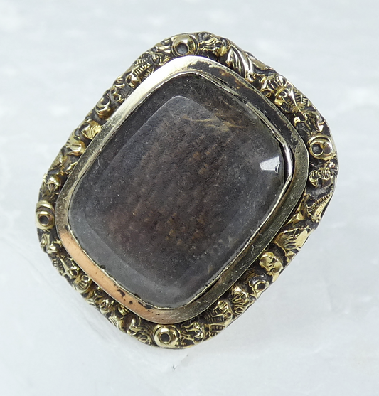 Antique Victorian 1850 Solid 9ct Yellow Gold Plaited Woven Hair Mourning Brooch