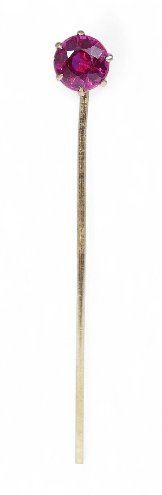 Antique Vintage Solid 14ct Yellow Gold Pink Ruby 68mm Stick Hat Pin Brooch 585
