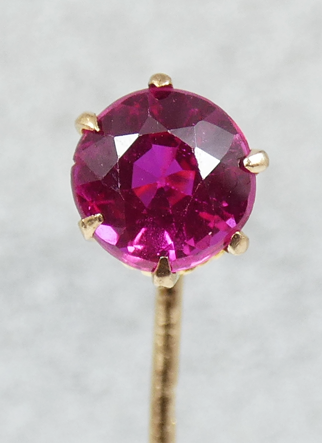 Antique Vintage Solid 14ct Yellow Gold Pink Ruby 68mm Stick Hat Pin Brooch 585