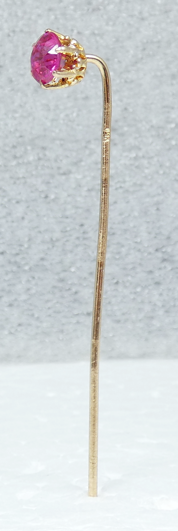 Antique Vintage Solid 14ct Yellow Gold Pink Ruby 68mm Stick Hat Pin Brooch 585