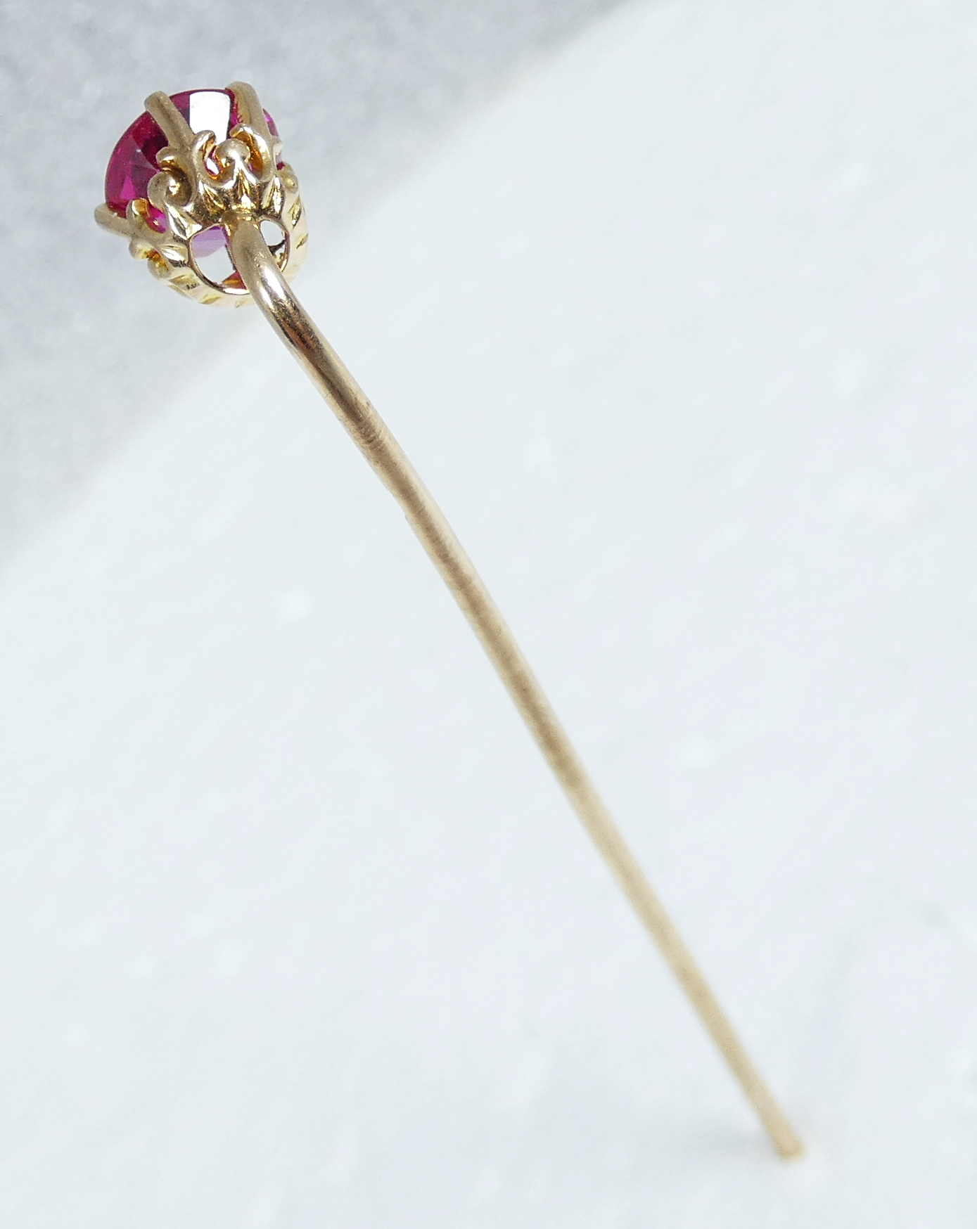 Antique Vintage Solid 14ct Yellow Gold Pink Ruby 68mm Stick Hat Pin Brooch 585