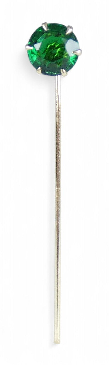 Antique Vintage Solid 14ct Yellow Gold Green Stone 59mm Stick Hat Pin Brooch 585