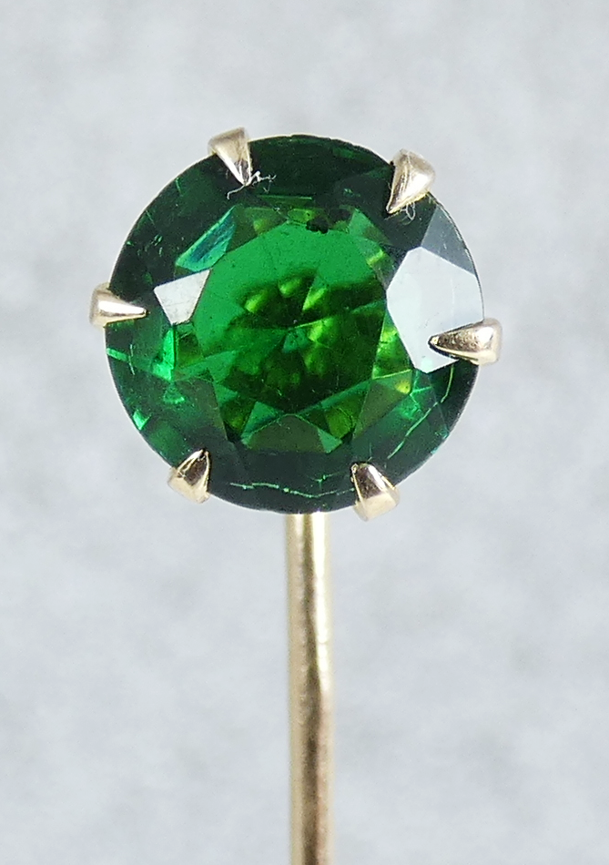 Antique Vintage Solid 14ct Yellow Gold Green Stone 59mm Stick Hat Pin Brooch 585