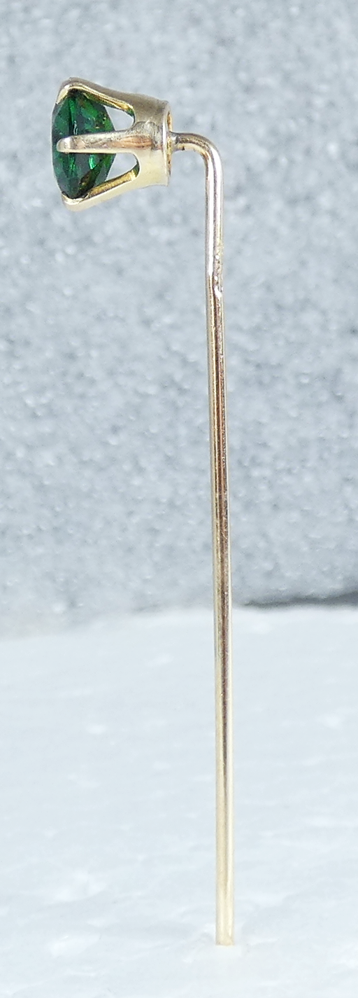 Antique Vintage Solid 14ct Yellow Gold Green Stone 59mm Stick Hat Pin Brooch 585
