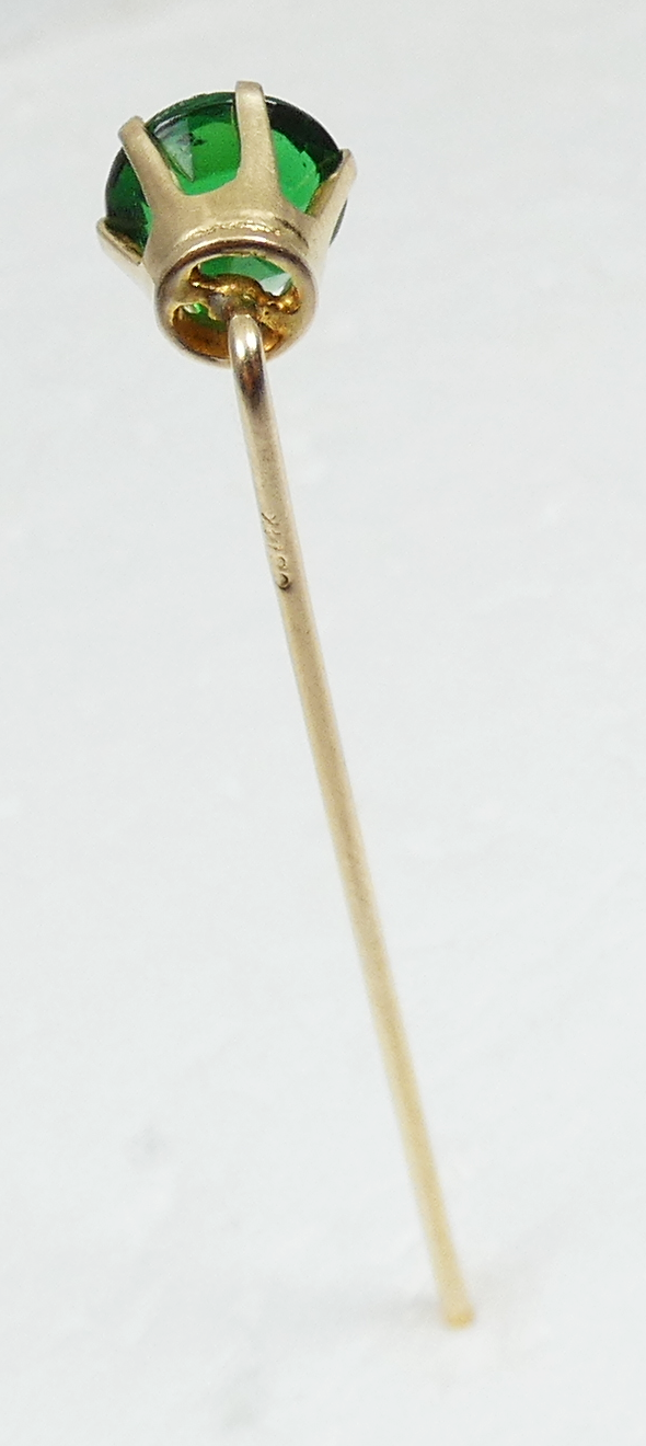 Antique Vintage Solid 14ct Yellow Gold Green Stone 59mm Stick Hat Pin Brooch 585