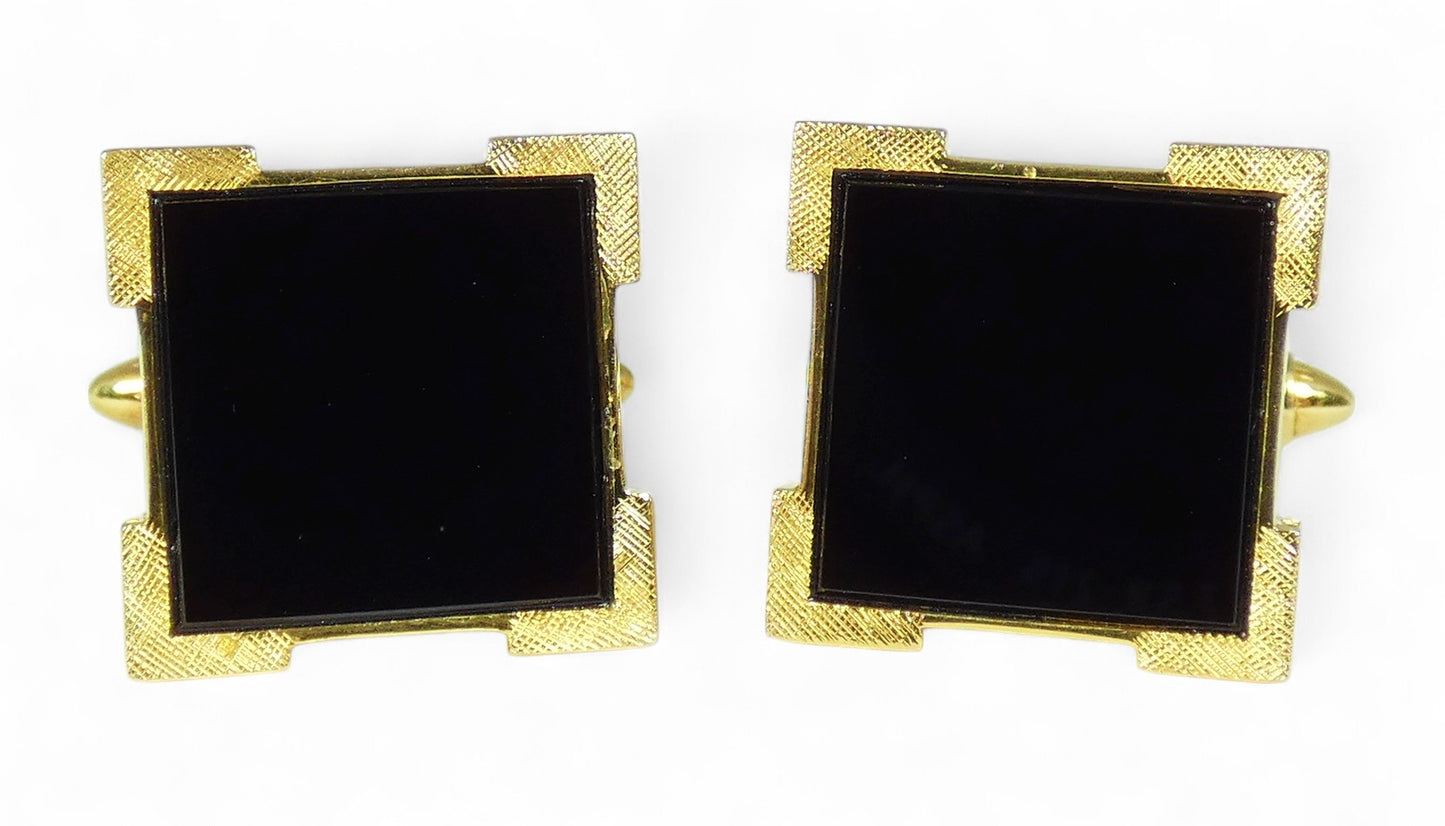Executive Pair of Solid 14ct Yellow Gold & Onyx Cufflinks Set 12.84gms Men Shirt