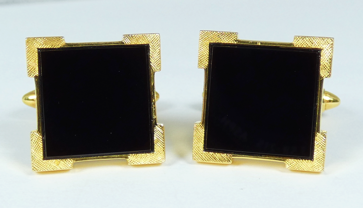 Executive Pair of Solid 14ct Yellow Gold & Onyx Cufflinks Set 12.84gms Men Shirt