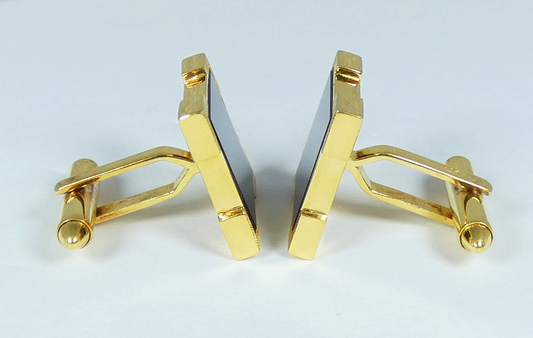 Executive Pair of Solid 14ct Yellow Gold & Onyx Cufflinks Set 12.84gms Men Shirt