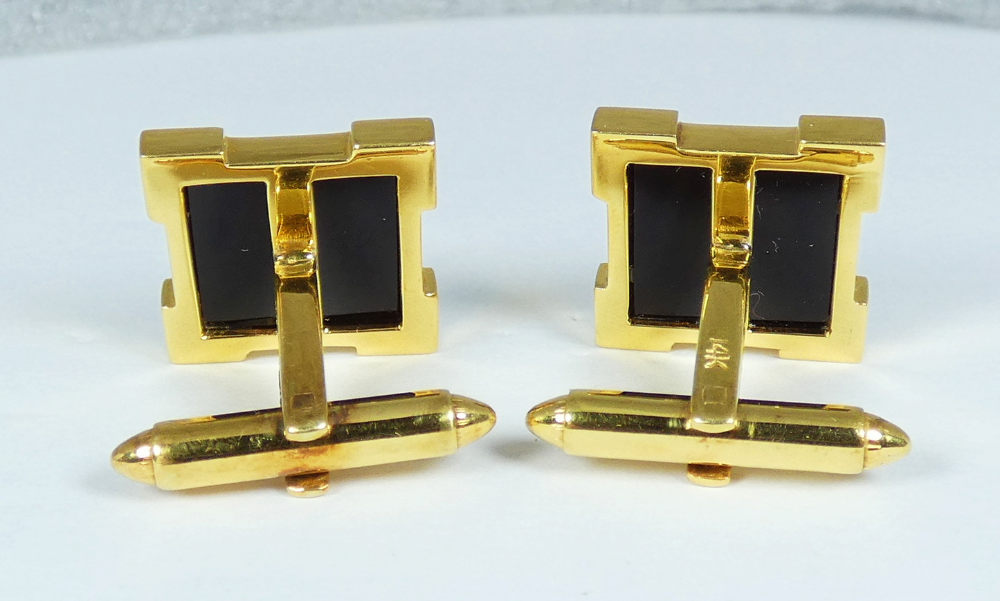 Executive Pair of Solid 14ct Yellow Gold & Onyx Cufflinks Set 12.84gms Men Shirt