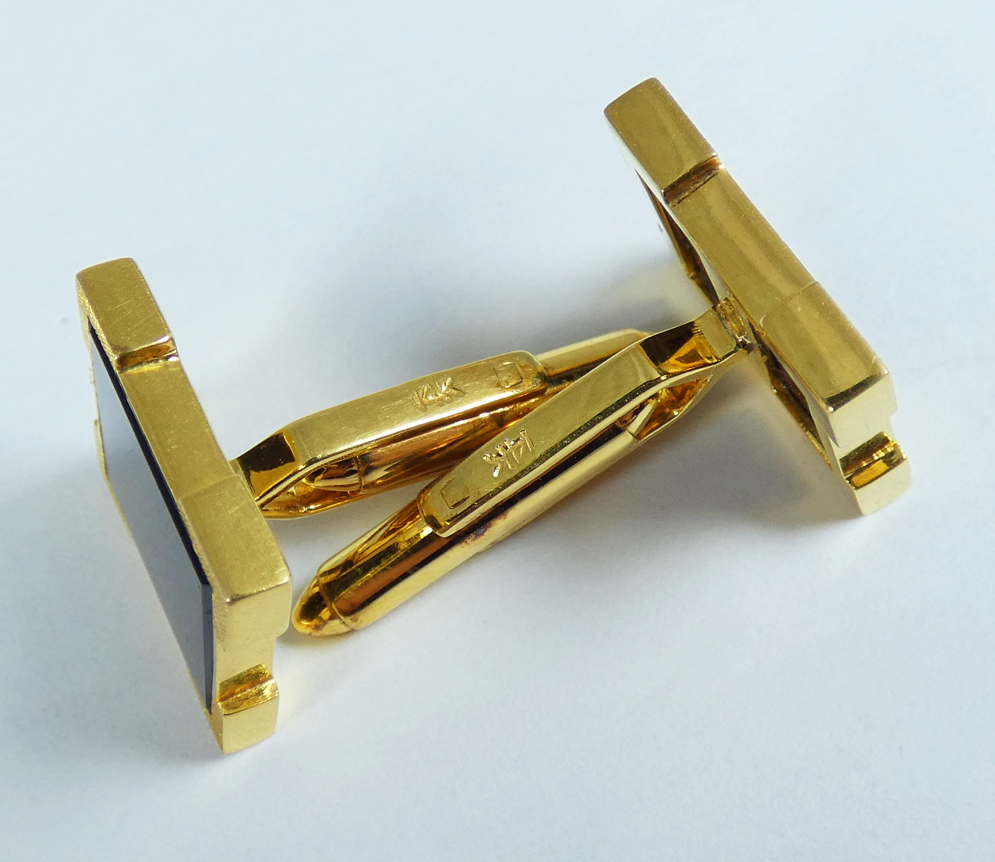 Executive Pair of Solid 14ct Yellow Gold & Onyx Cufflinks Set 12.84gms Men Shirt