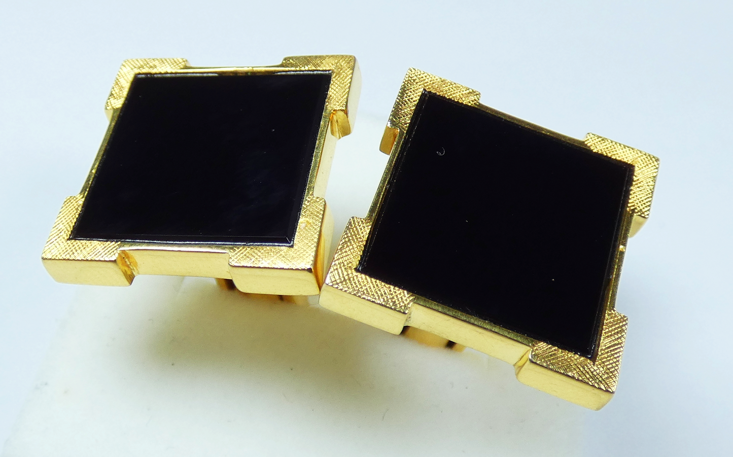 Executive Pair of Solid 14ct Yellow Gold & Onyx Cufflinks Set 12.84gms Men Shirt