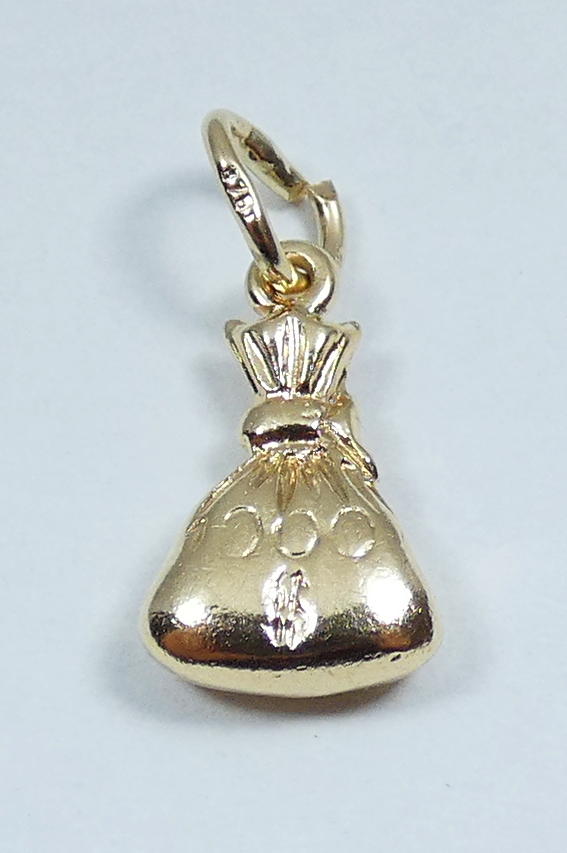 Heavy Solid 9ct Yellow Gold Money Bag Dollar Bracelet Charm Necklace Pendant 375