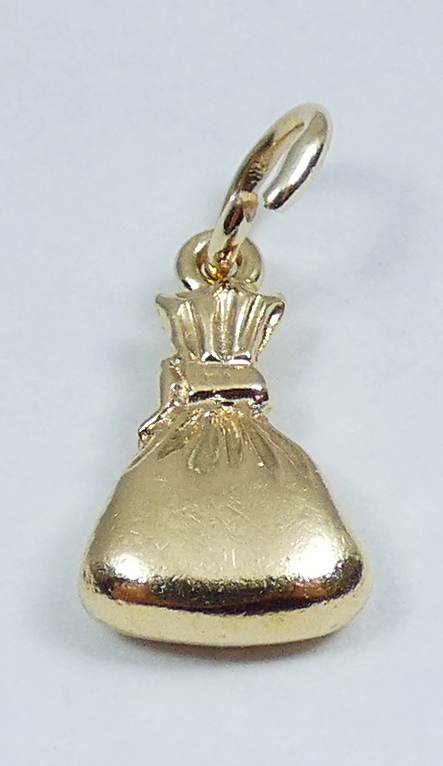 Heavy Solid 9ct Yellow Gold Money Bag Dollar Bracelet Charm Necklace Pendant 375