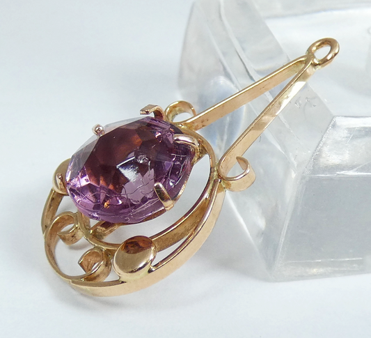 Antique Edwardian 1910 Solid 9ct Yellow Gold Tourmaline Glass Necklace Pendant