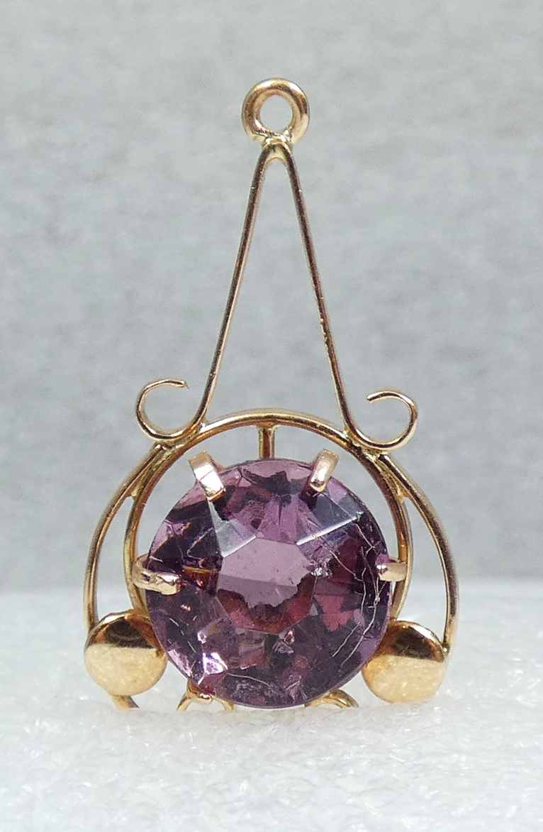 Antique Edwardian 1910 Solid 9ct Yellow Gold Tourmaline Glass Necklace Pendant