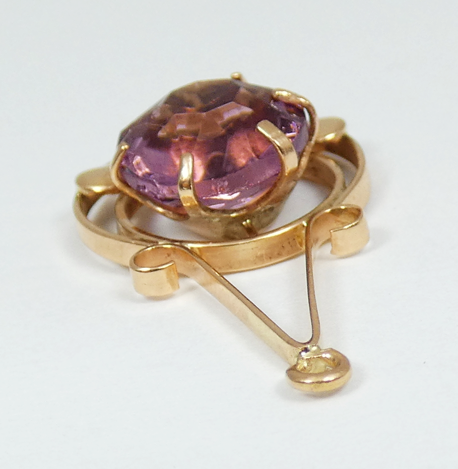Antique Edwardian 1910 Solid 9ct Yellow Gold Tourmaline Glass Necklace Pendant