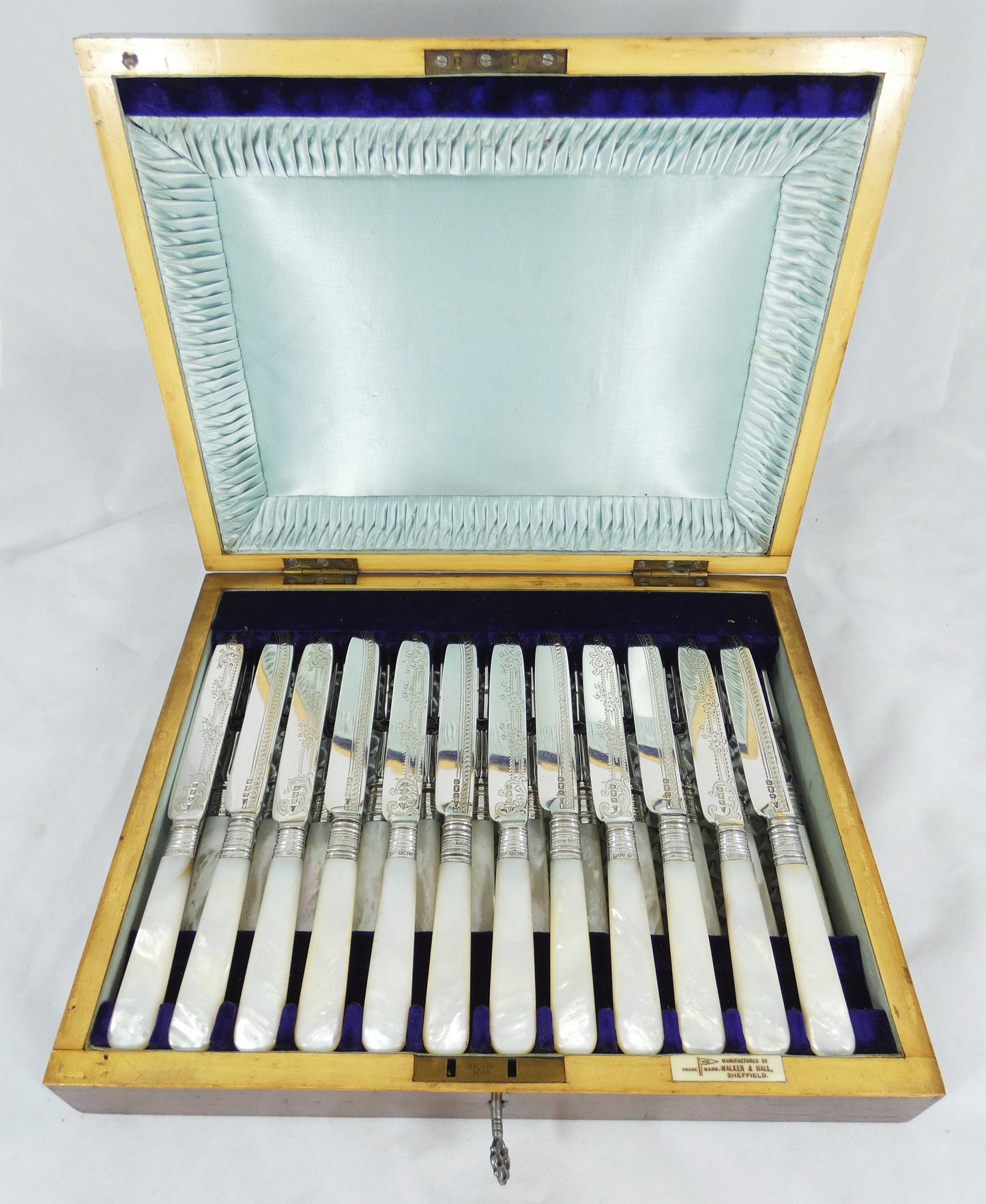 Antique Edwardian 1907 24pc Sterling Silver MOP Boxed Fruit Dessert Cutlery Set