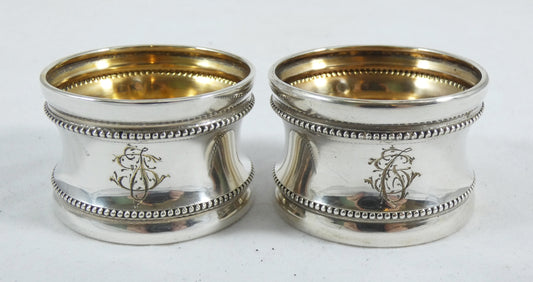 Antique Art Deco Boxed Pair of Dutch Solid 833 Silver Napkin Serviette Rings Set