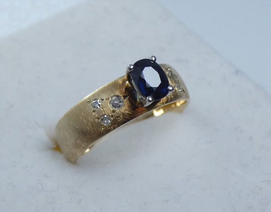 Vintage Solid 18ct Yellow Gold Natural Sapphire Diamond Dress Ring Size 6.5 M 52