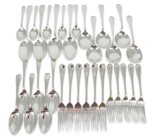 Antique Art Deco 1922 32pc 6p Sterling Silver Cutlery Set Old English Fork Spoon