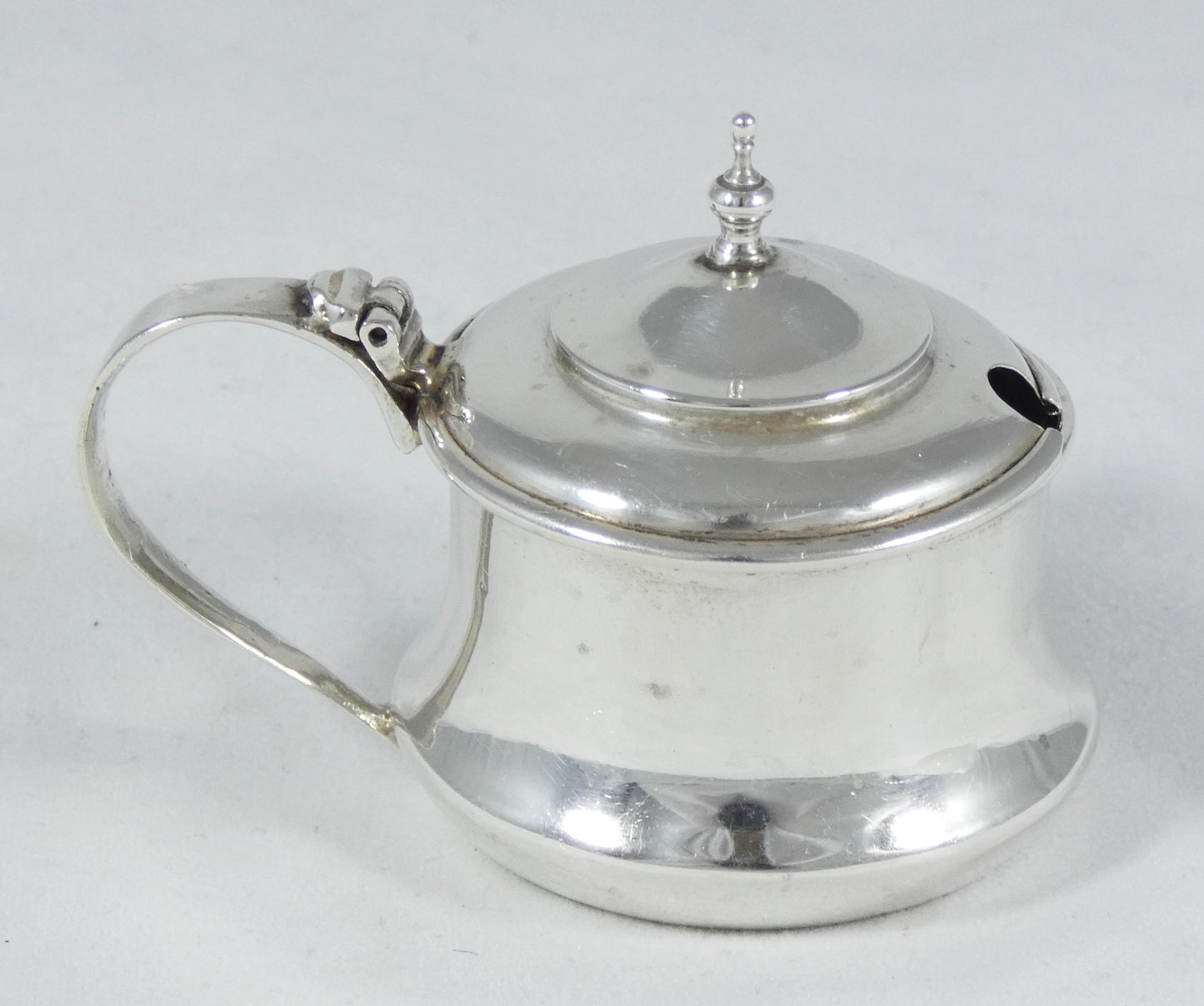 Antique Edwardian 1919 Sterling Silver & Blue Glass Lidded Mustard Pot Dish Set