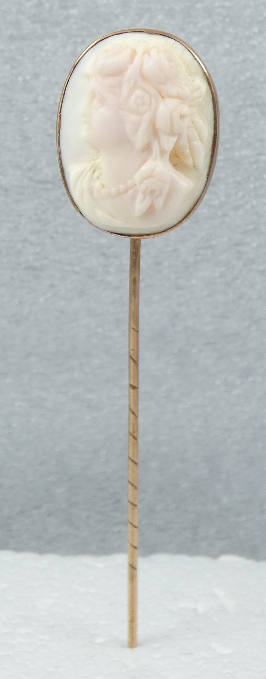 Antique Edwardian Solid 9ct Gold Large 95mm Conch Shell Cameo Stick Hat Pin Lady