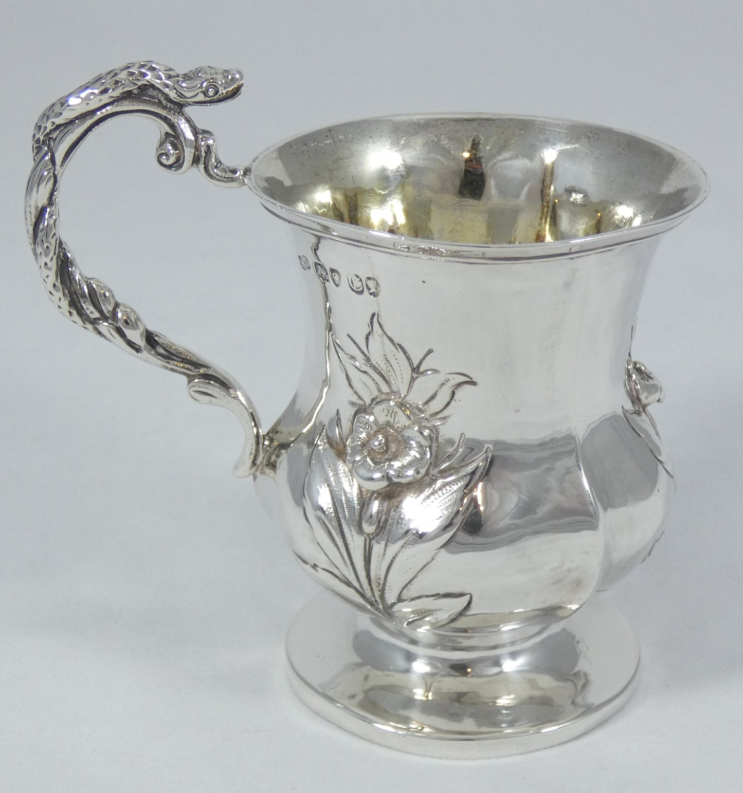 Antique Victorian 1838 Sterling Silver Snake Handle Christening Mug Cup No Mono