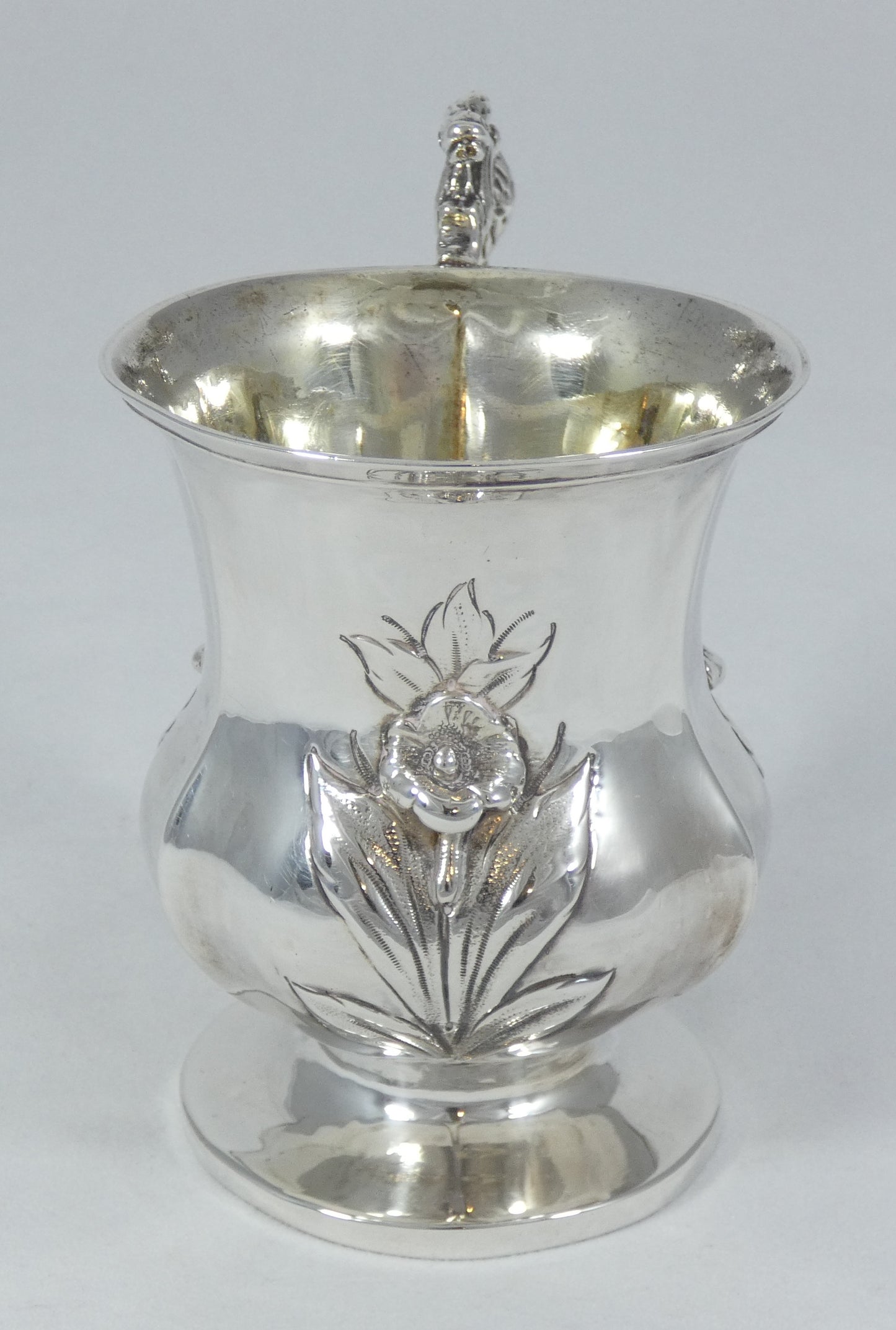 Antique Victorian 1838 Sterling Silver Snake Handle Christening Mug Cup No Mono