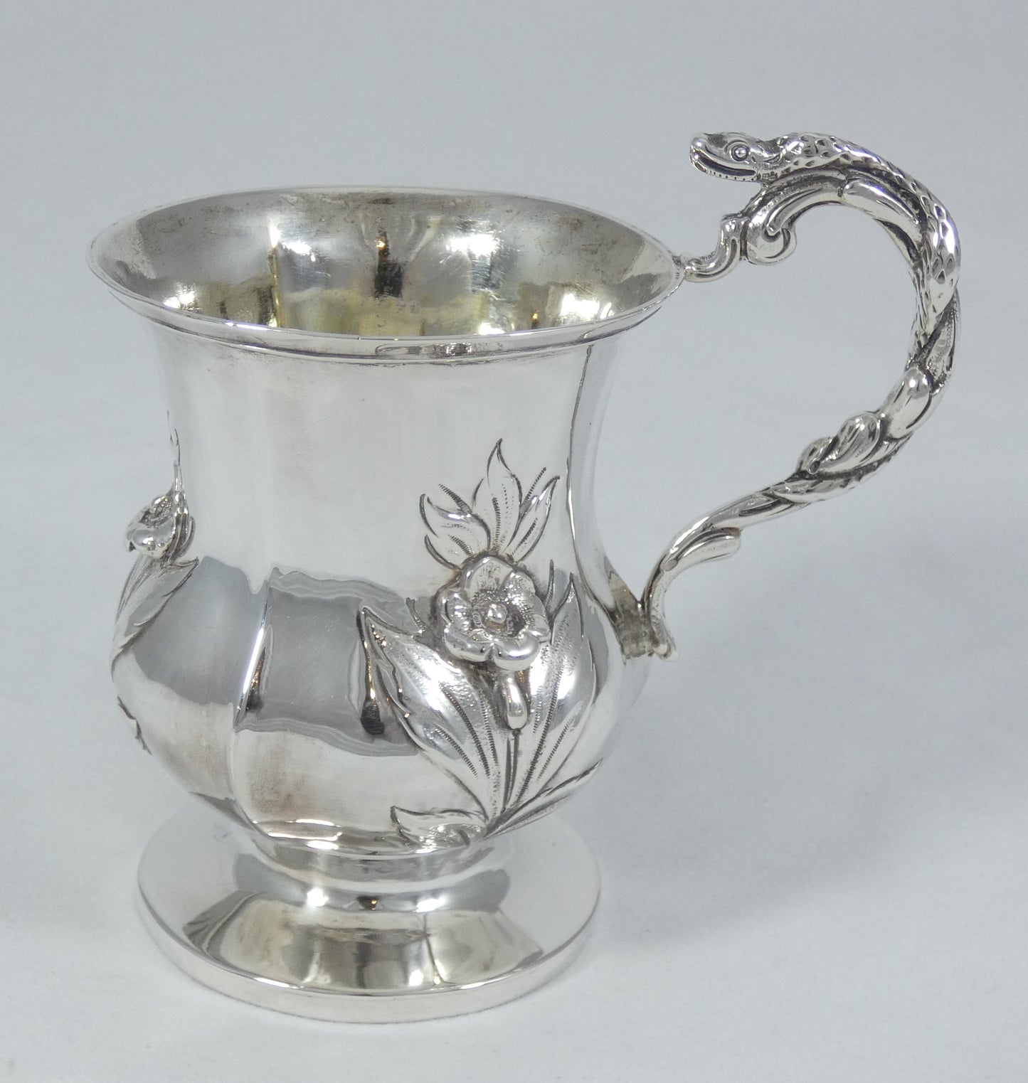 Antique Victorian 1838 Sterling Silver Snake Handle Christening Mug Cup No Mono