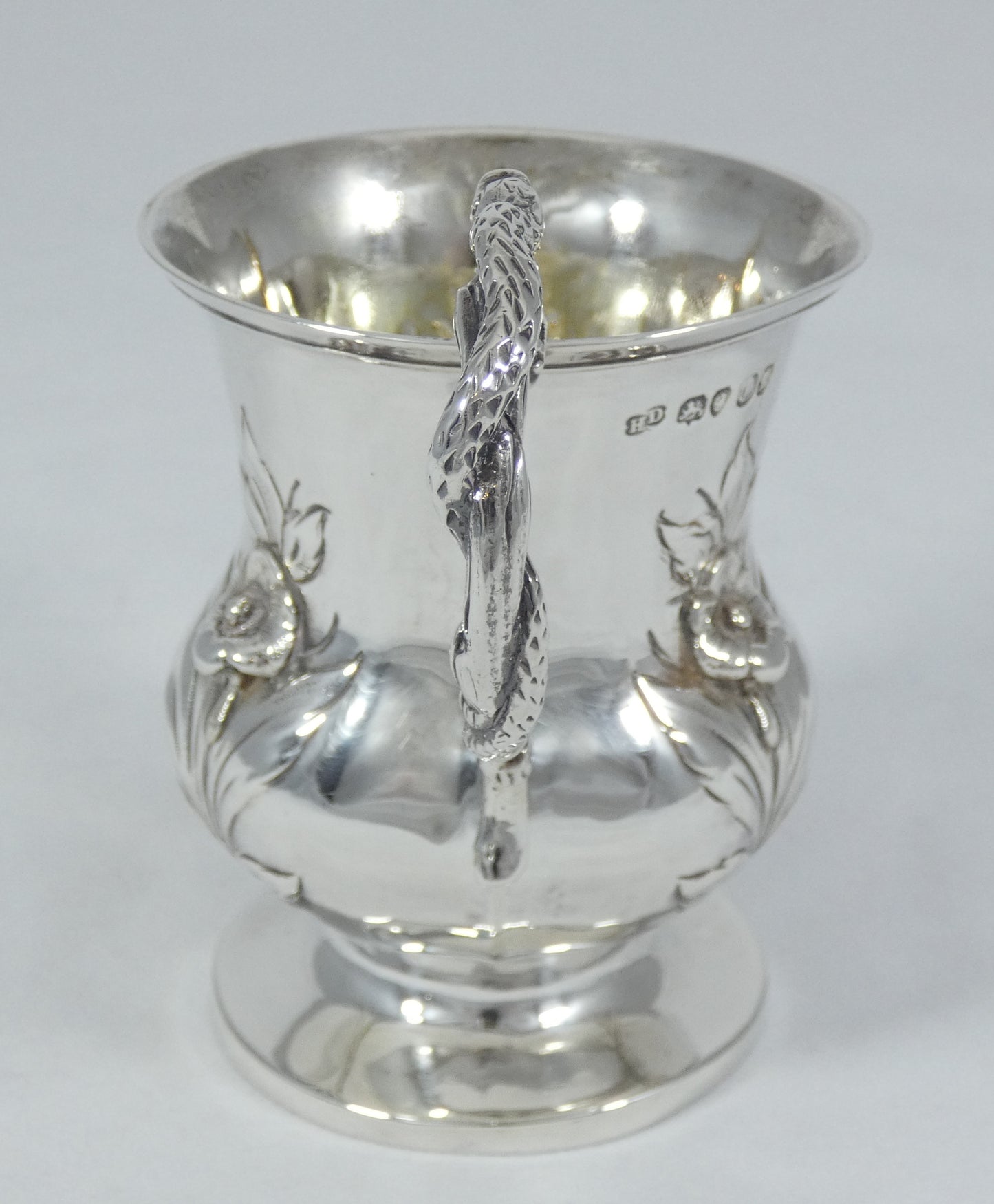 Antique Victorian 1838 Sterling Silver Snake Handle Christening Mug Cup No Mono