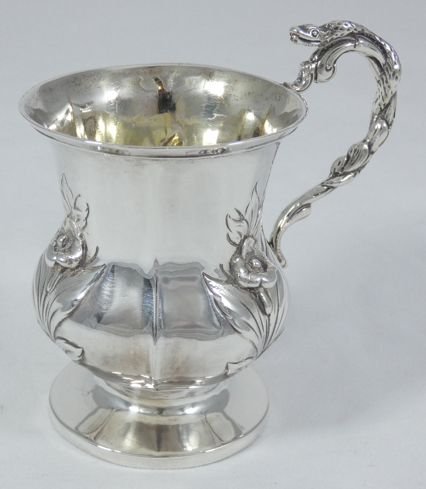 Antique Victorian 1838 Sterling Silver Snake Handle Christening Mug Cup No Mono