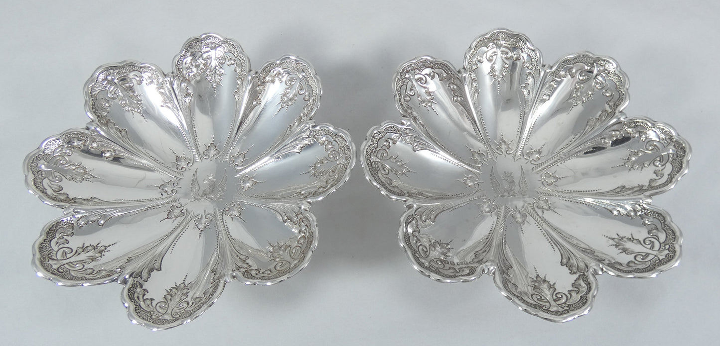 Antique Victorian 1895 Pair of Sterling Silver Bon Bon Lolly Bowls Dish Plate HA