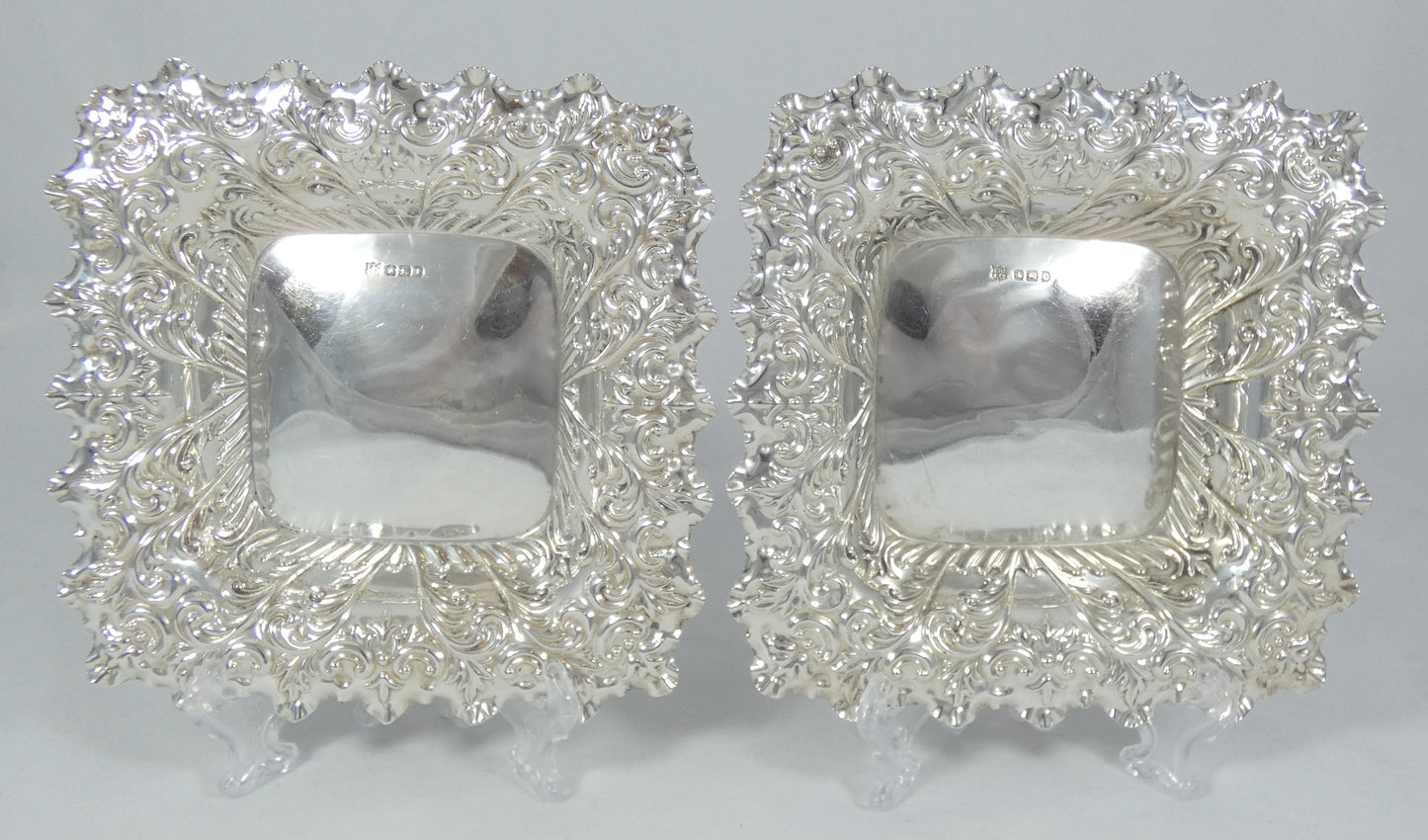 Antique Victorian 1897 Pair of Sterling Silver Bon Bon Lolly Bowls Dish Plate FB