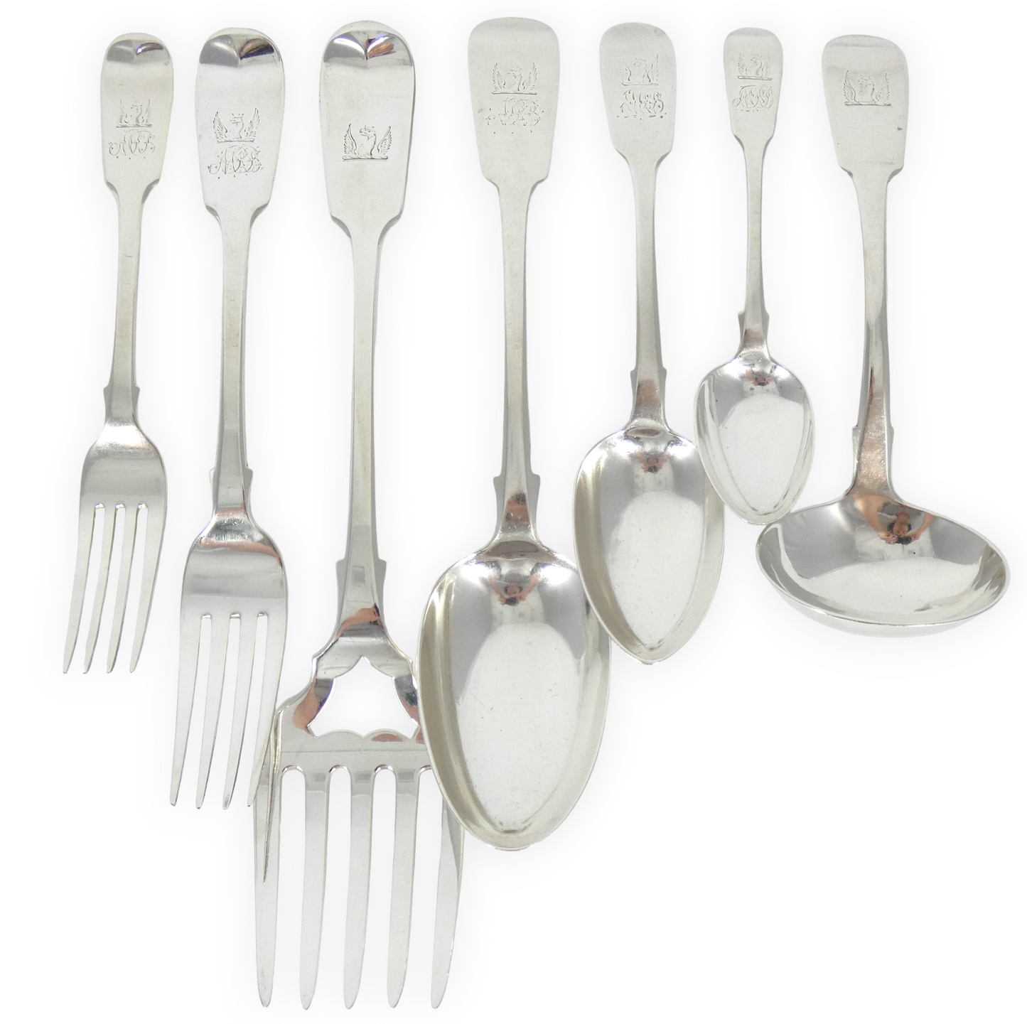 Antique Victorian 1845 Sterling Silver 84p Cutlery Set Fiddleback Newcastle 4.8k