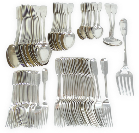 Antique Victorian 1845 Sterling Silver 84p Cutlery Set Fiddleback Newcastle 4.8k