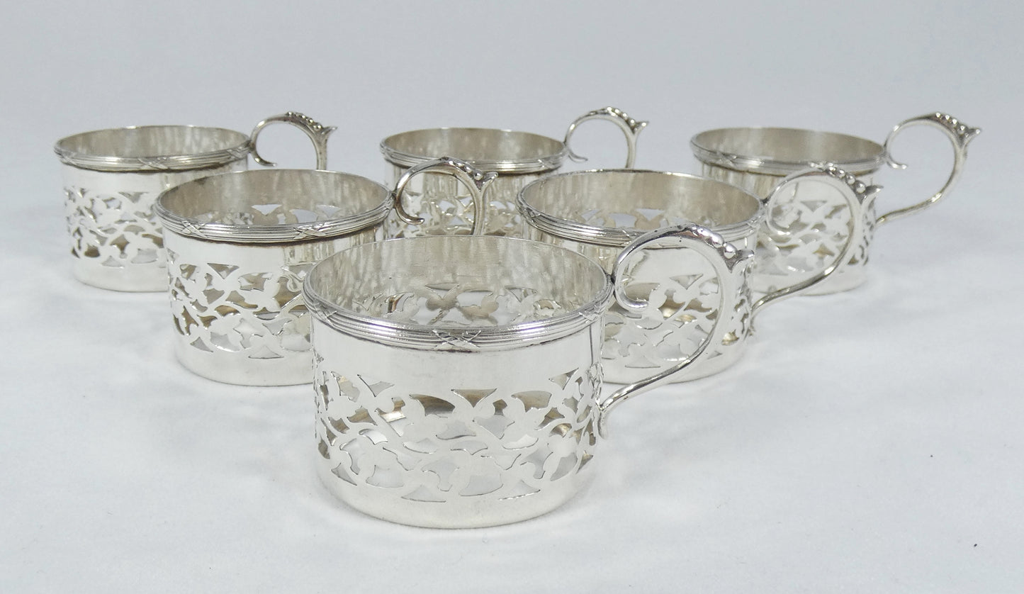 Antique Edwardian Set of 6 Sterling Silver Demitasse Coffee Liqueur Cup Holders