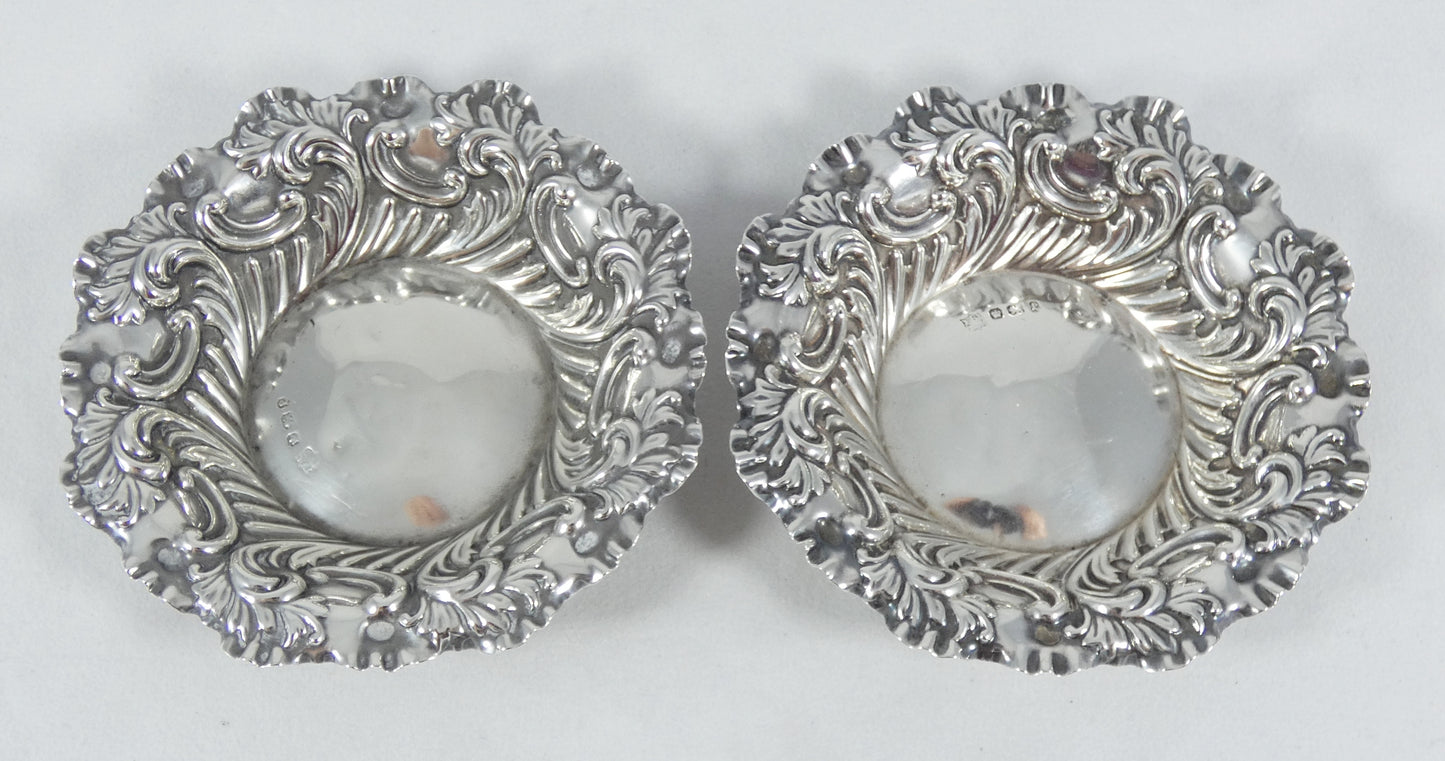 Antique Victorian 1897 Pair of Sterling Silver Bon Bon Lolly Dishes Bowls Dish